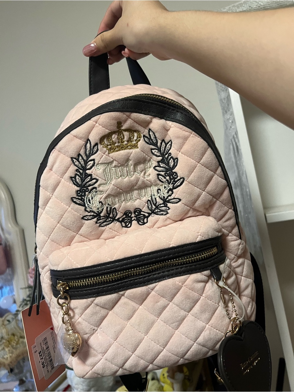 Juicy Couture Blush Pink Quilted Mini Backpack with Black Trim